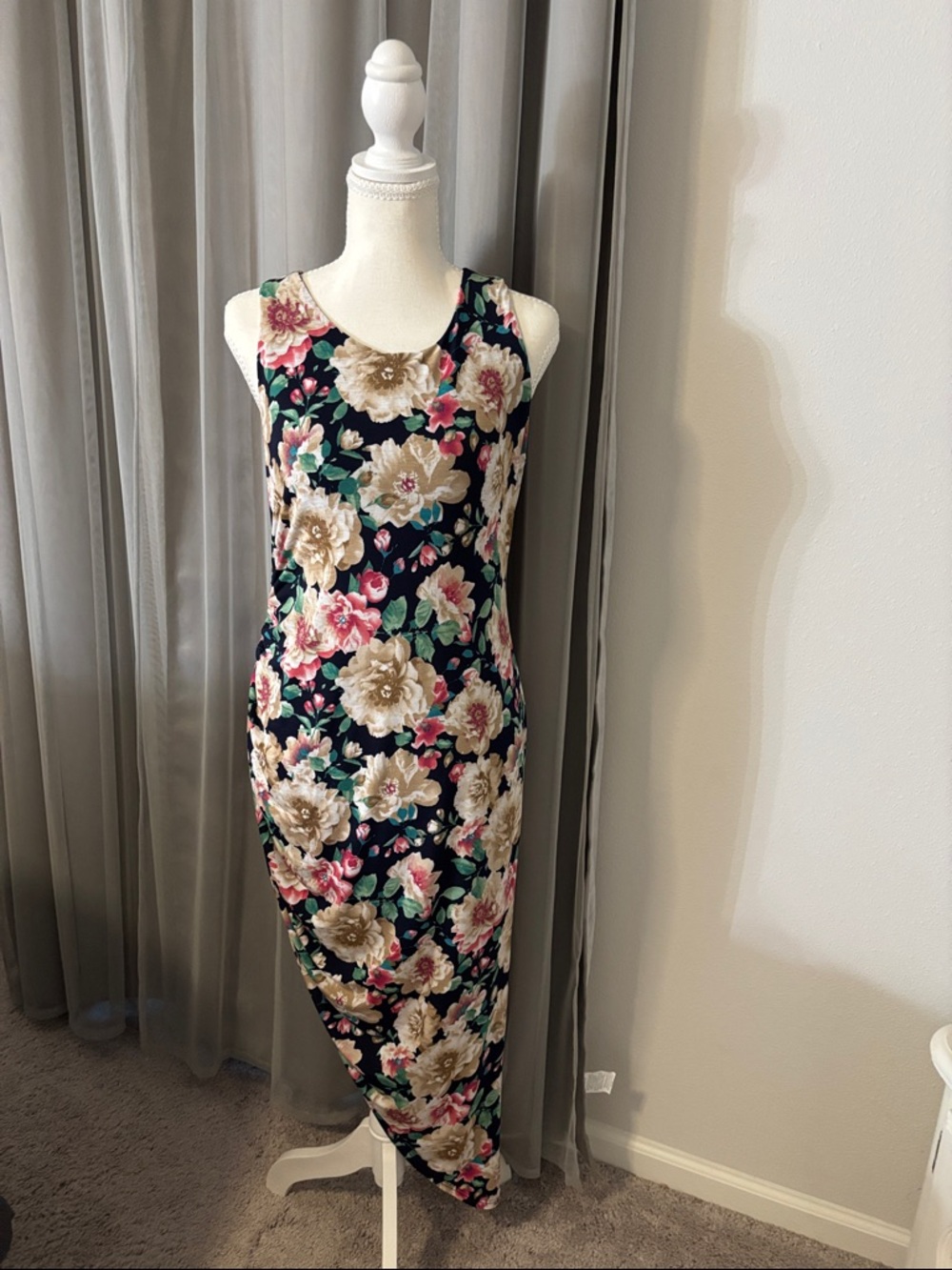 Beeson River Navy Floral Maxi Dress with Pink & Cream Flowers
